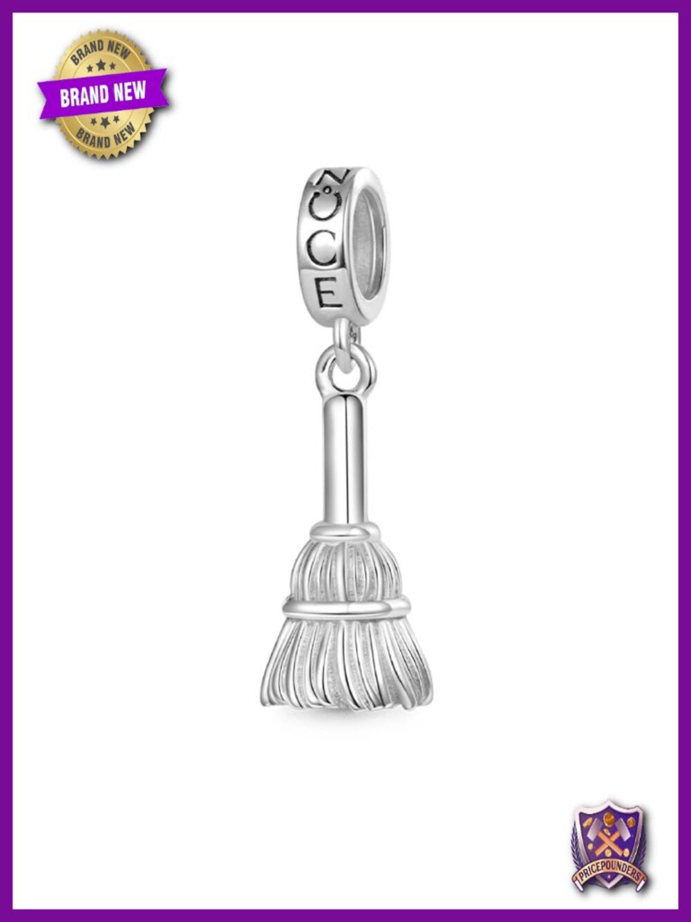 Sterling Silver Witch Broomstick Pendant Charm Dangle Fit Bracelet Necklace